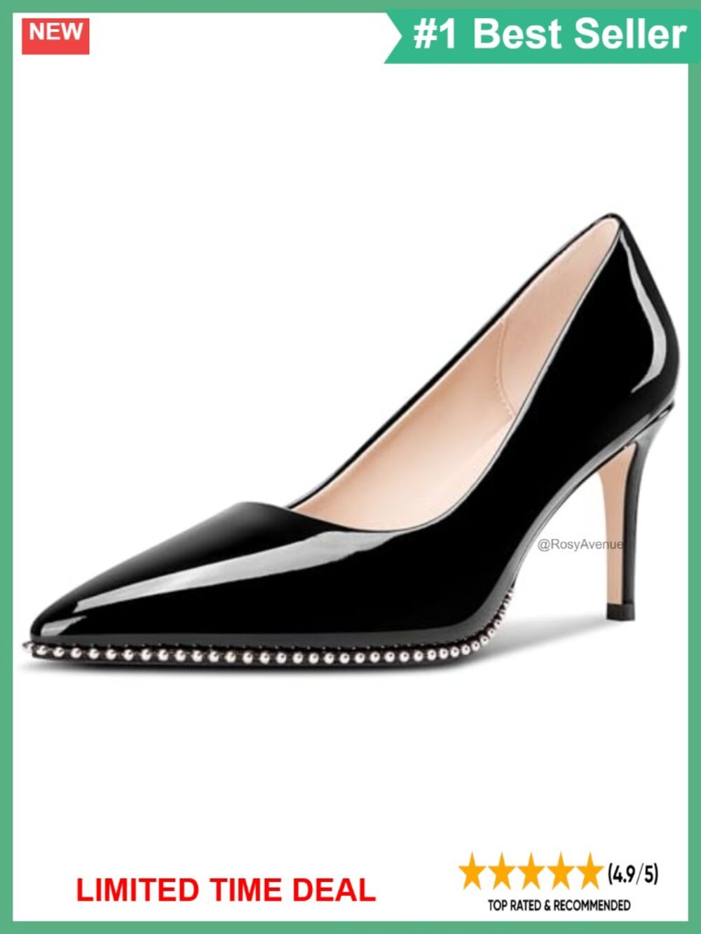 Beaded Pointed Toe Stiletto Pumps Faux Leather Slip On Heels
